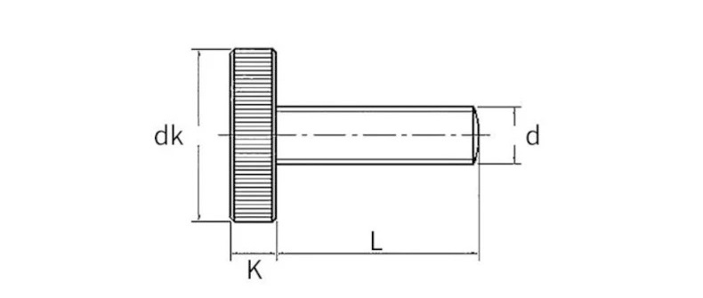 Brass Flat Head Knurled Thumb Screws drawing