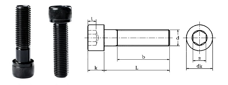 Black Long Socket Extension Screws Drawing