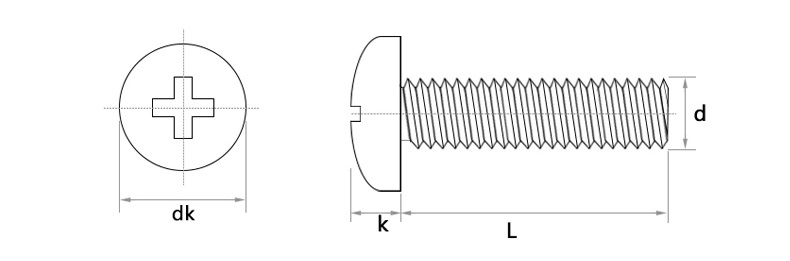 Phillips Slotted Round Head Bolts Drawing