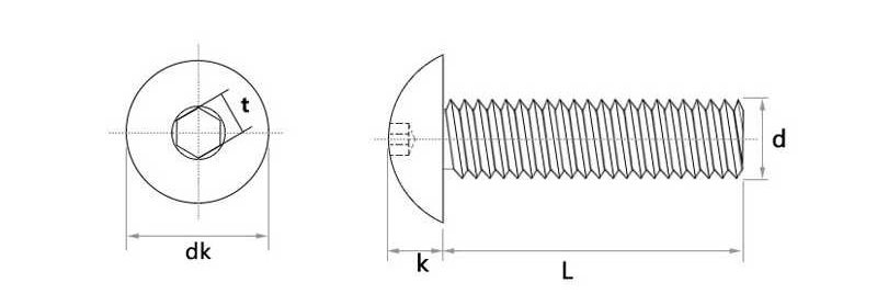 Stainless Steel Round Head Socket Screws Drawing - FastenMetal